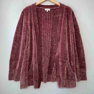 Women's Chenille Open Front Cardigan Sweater - Pink